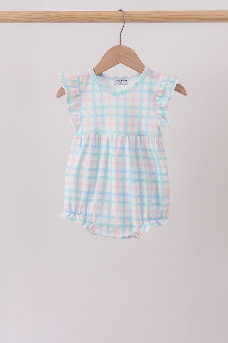 Blue Plaid Ruffle Bubble - Abbies Place