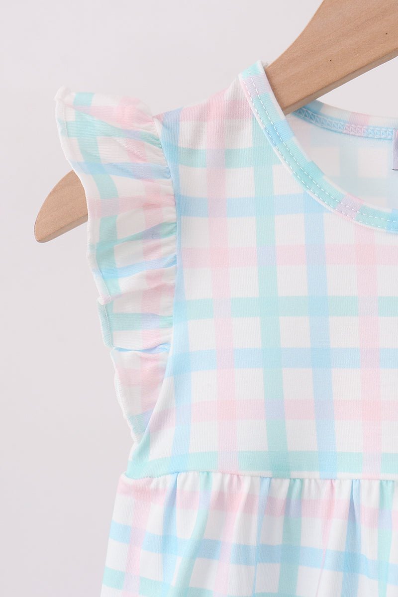 Blue Plaid Ruffle Bubble - Abbies Place