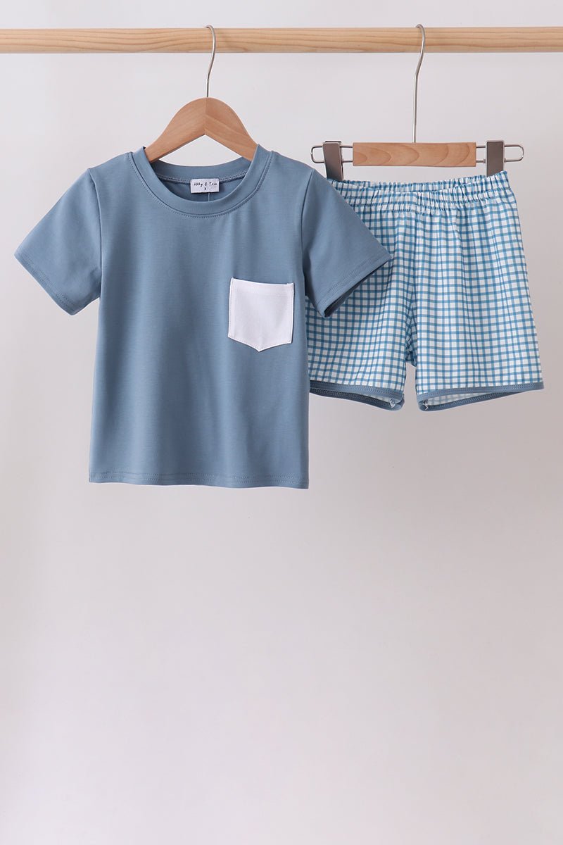 Blue Pocket Grid Shorts Set - Abbies Place