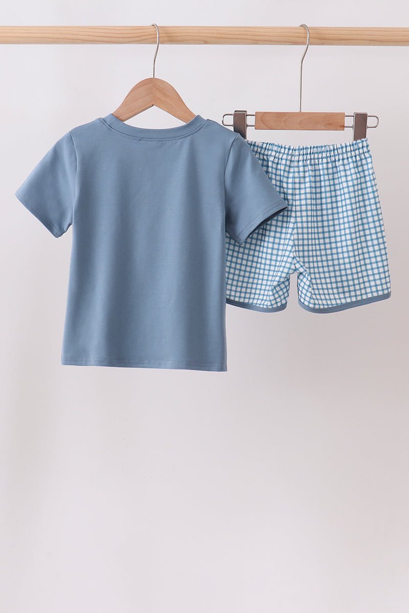 Blue Pocket Grid Shorts Set - Abbies Place