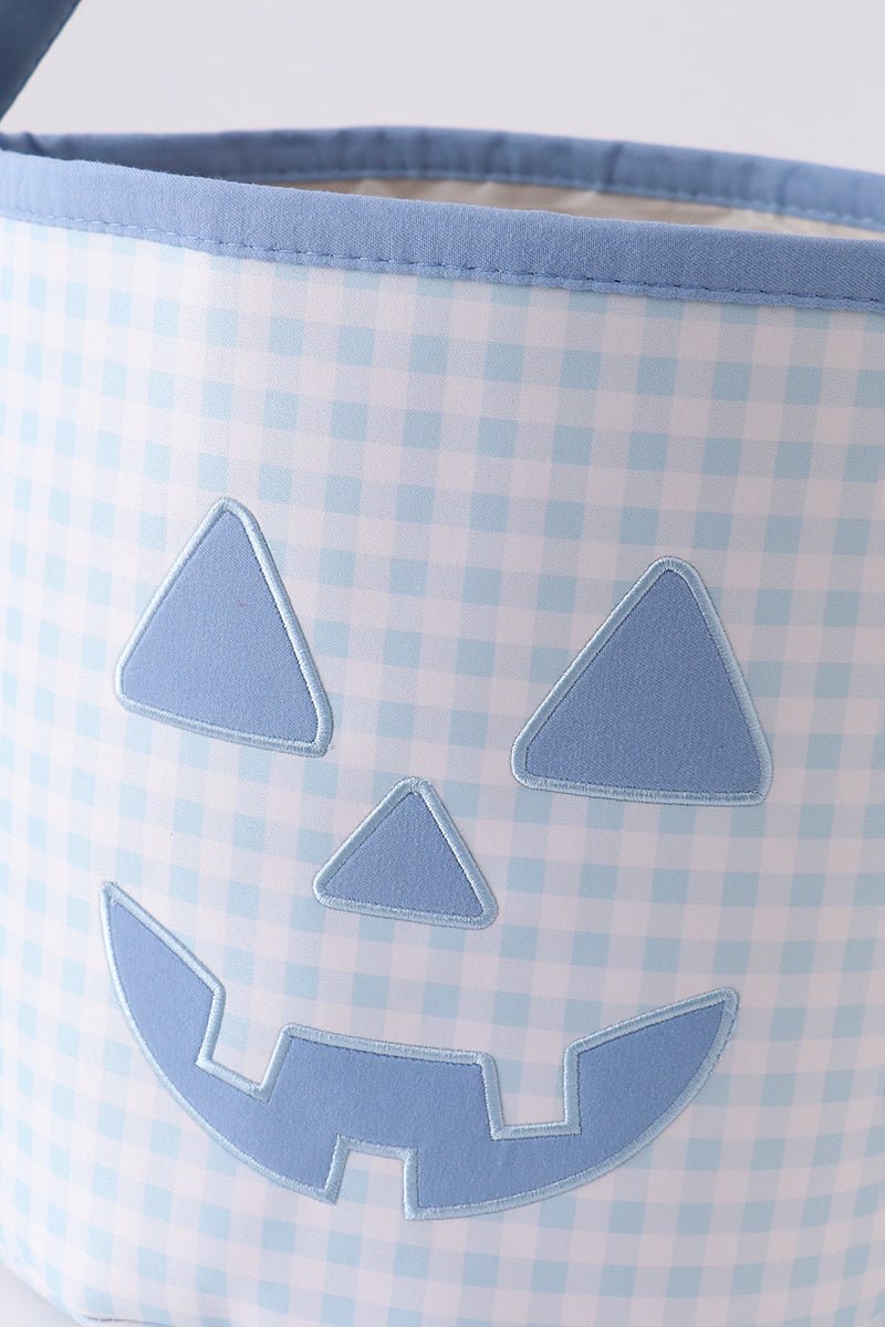 Blue Pumpkin Applique Gingham Basket - Abbies Place