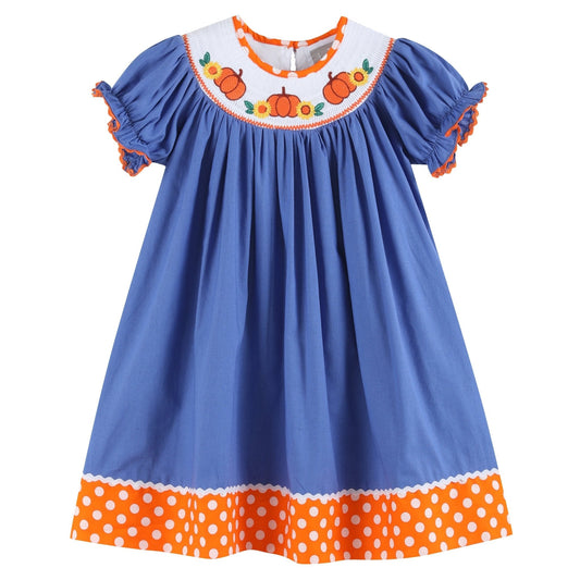 Blue Pumpkin Sunflower Smocked Bishop Dress - Abbies Place