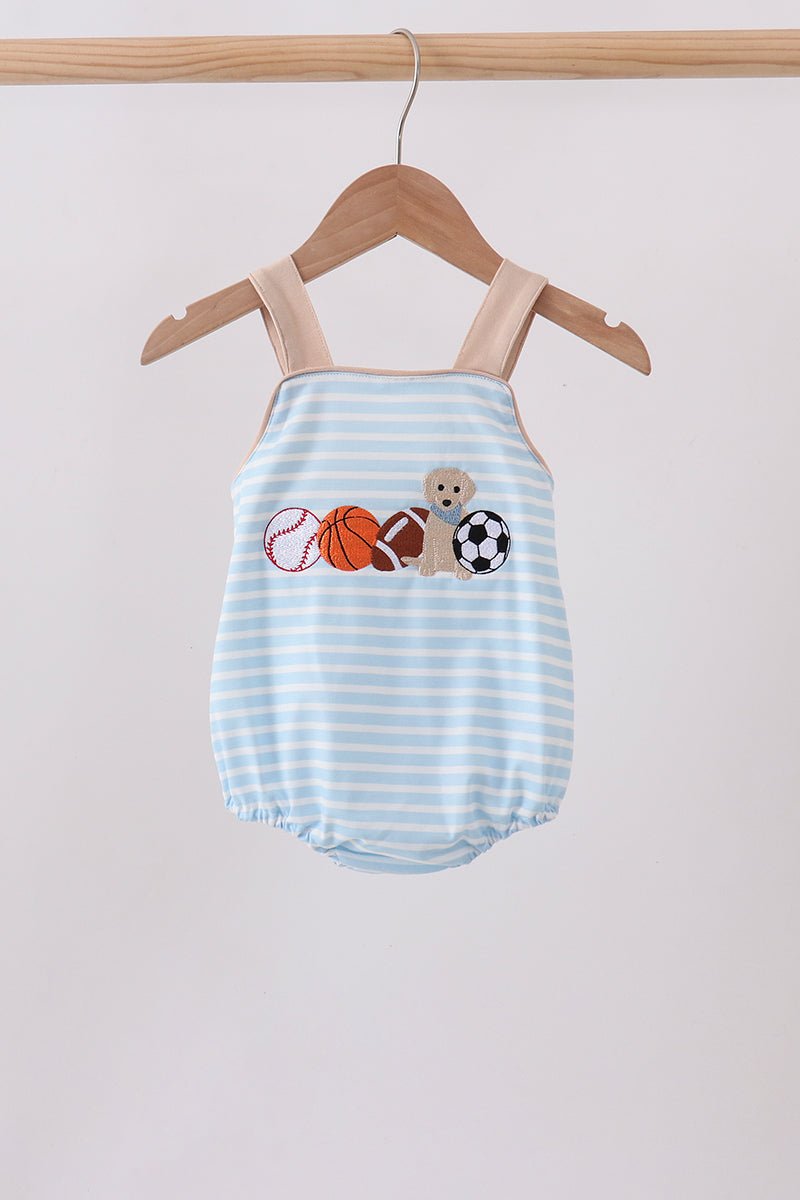Blue Puppy Ball Embroidered Stripe Bubble - Abbies Place