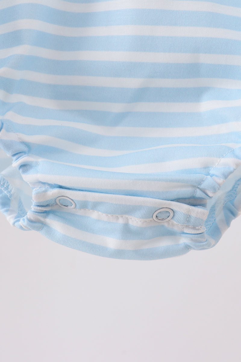 Blue Puppy Ball Embroidered Stripe Bubble - Abbies Place