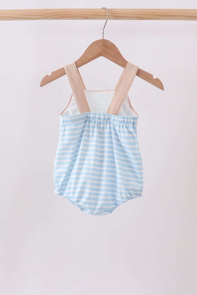 Blue Puppy Ball Embroidered Stripe Bubble - Abbies Place