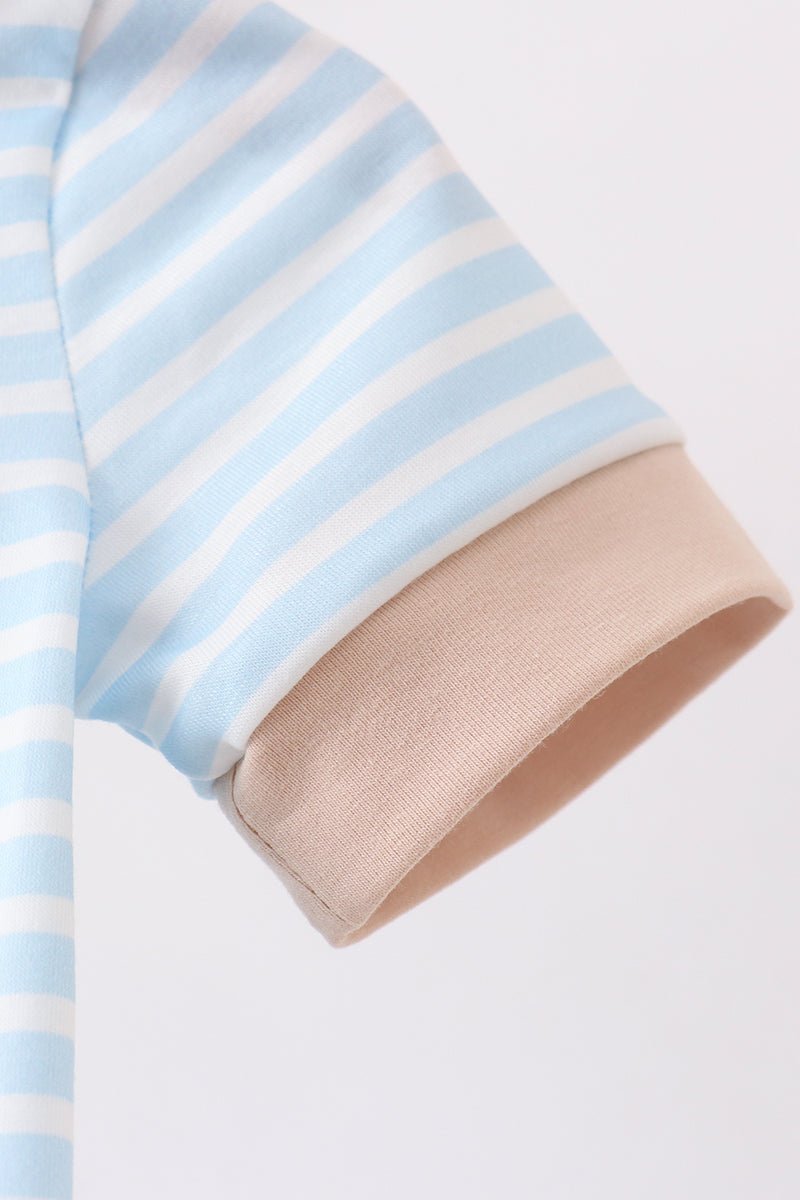Blue Puppy Ball Embroidered Stripe Romper - Abbies Place