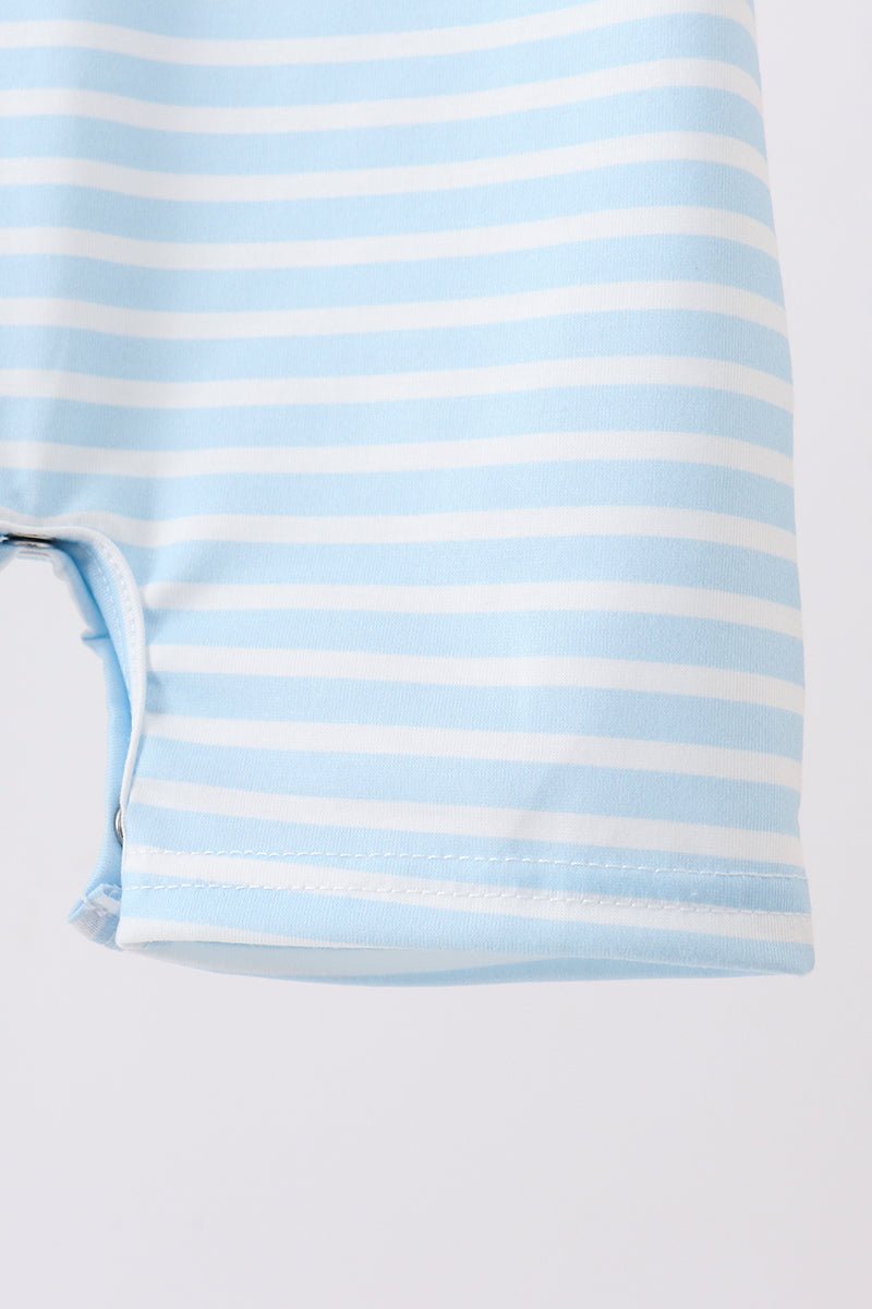 Blue Puppy Ball Embroidered Stripe Romper - Abbies Place