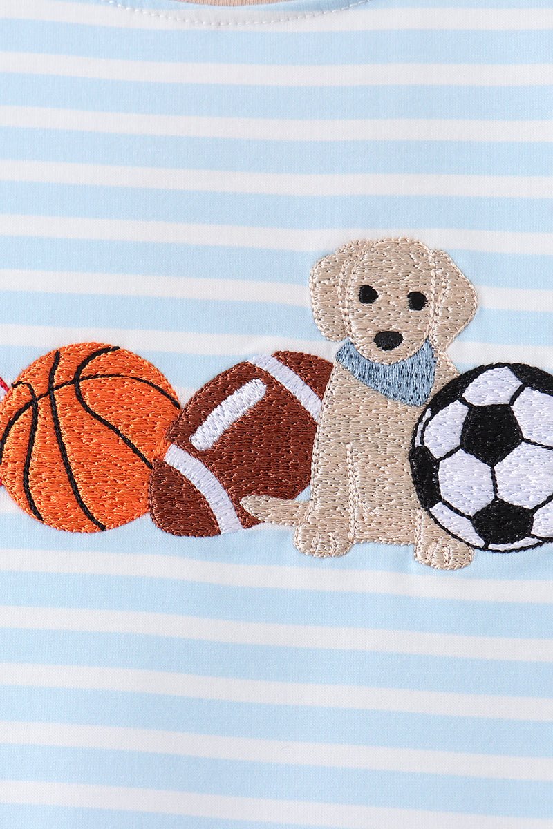 Blue Puppy Ball Embroidered Stripe Shorts Set - Abbies Place