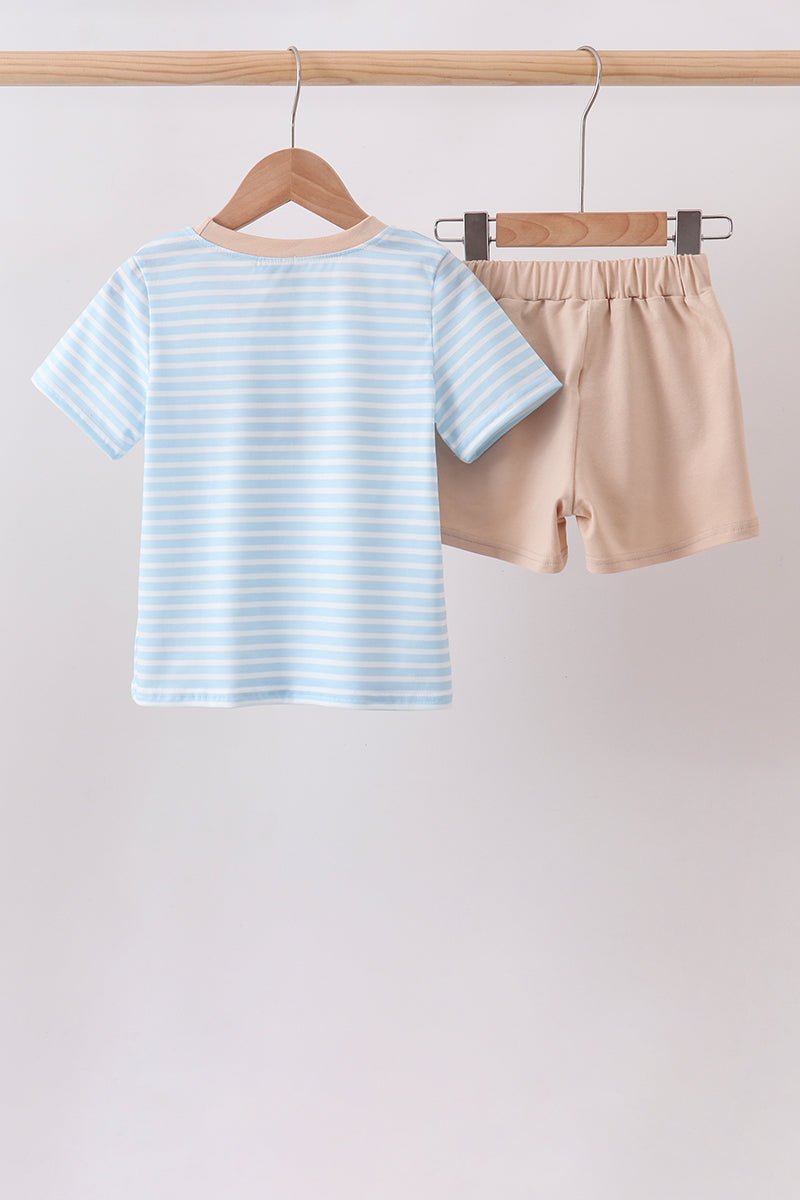 Blue Puppy Ball Embroidered Stripe Shorts Set - Abbies Place