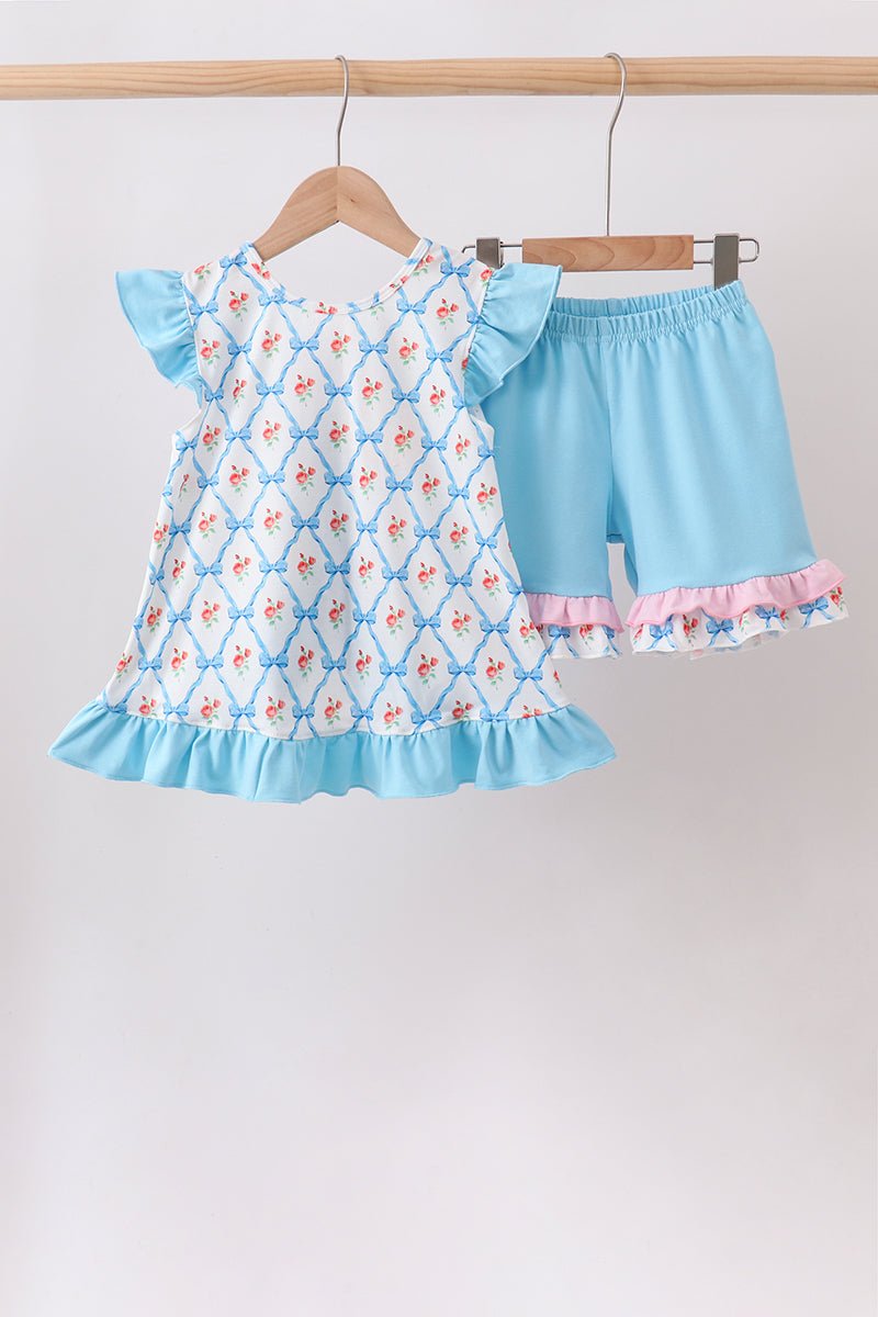 Blue Rose Ruffle Shorts Set - Abbies Place
