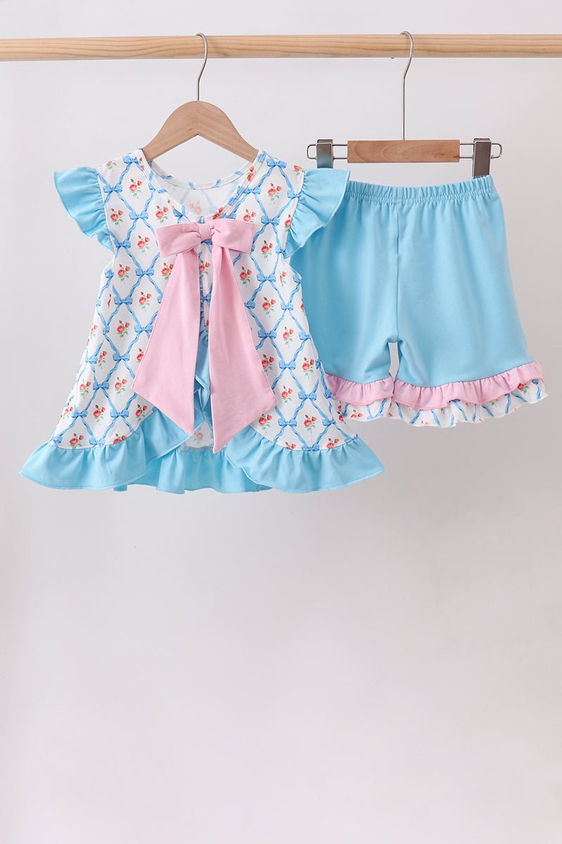 Blue Rose Ruffle Shorts Set - Abbies Place