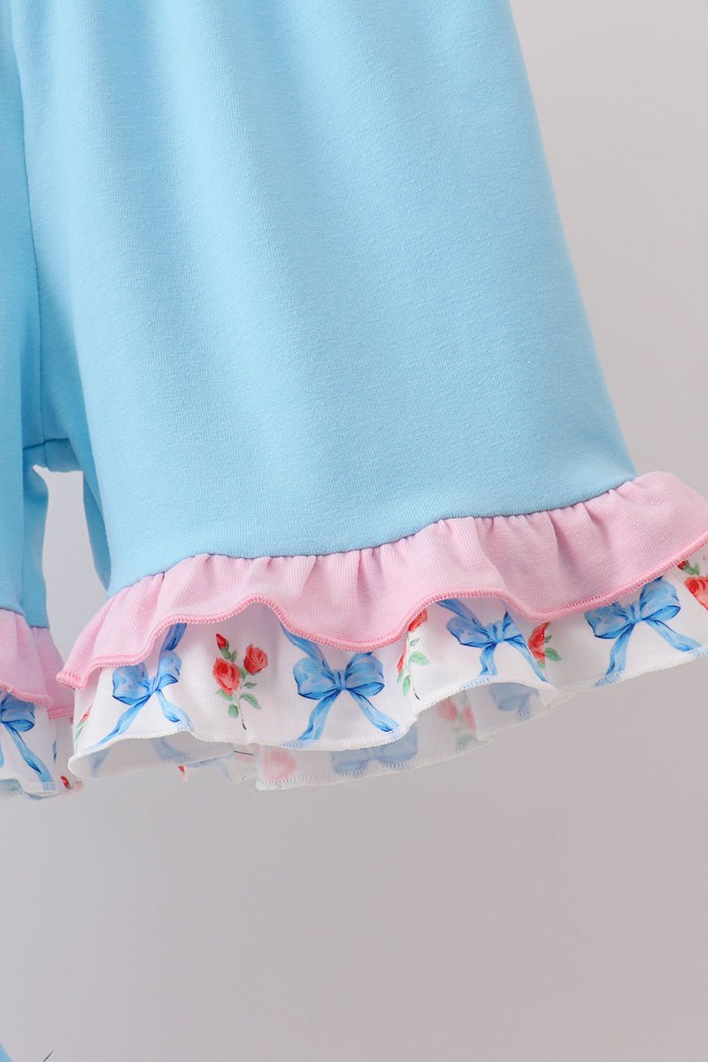Blue Rose Ruffle Shorts Set - Abbies Place