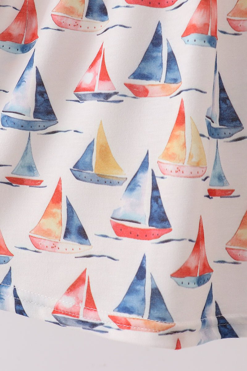 Blue Sailboat Embroidered Dress - Abbies Place