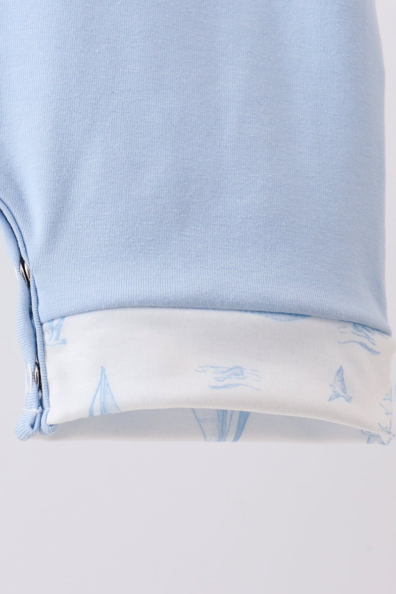 Blue Sailboat Embroidered Jon Jon - Abbies Place