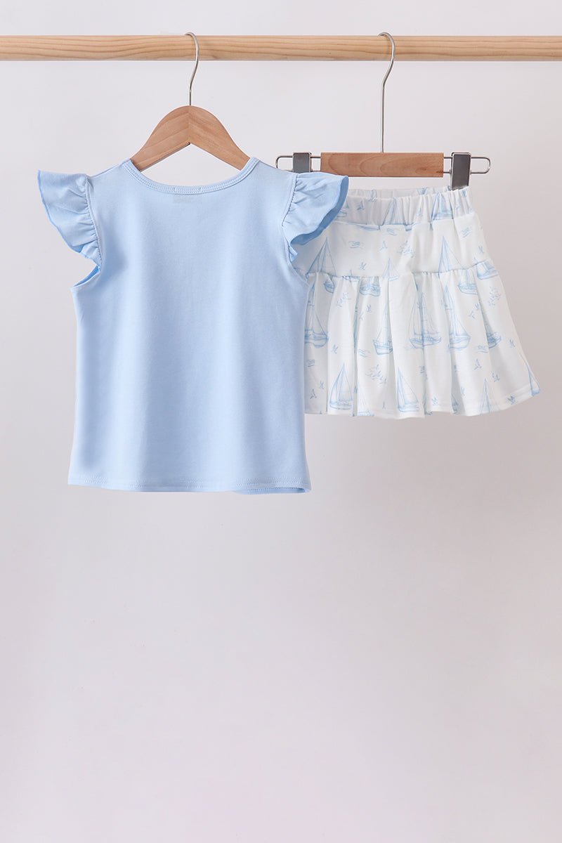 Blue Sailboat Embroidered Skorts Set - Abbies Place
