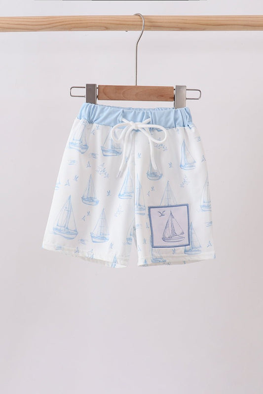 Blue Sailboat Embroidered Swim Trunks - Abbies Place