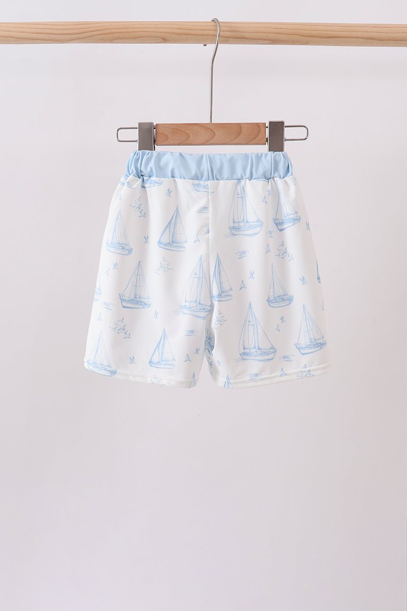 Blue Sailboat Embroidered Swim Trunks - Abbies Place