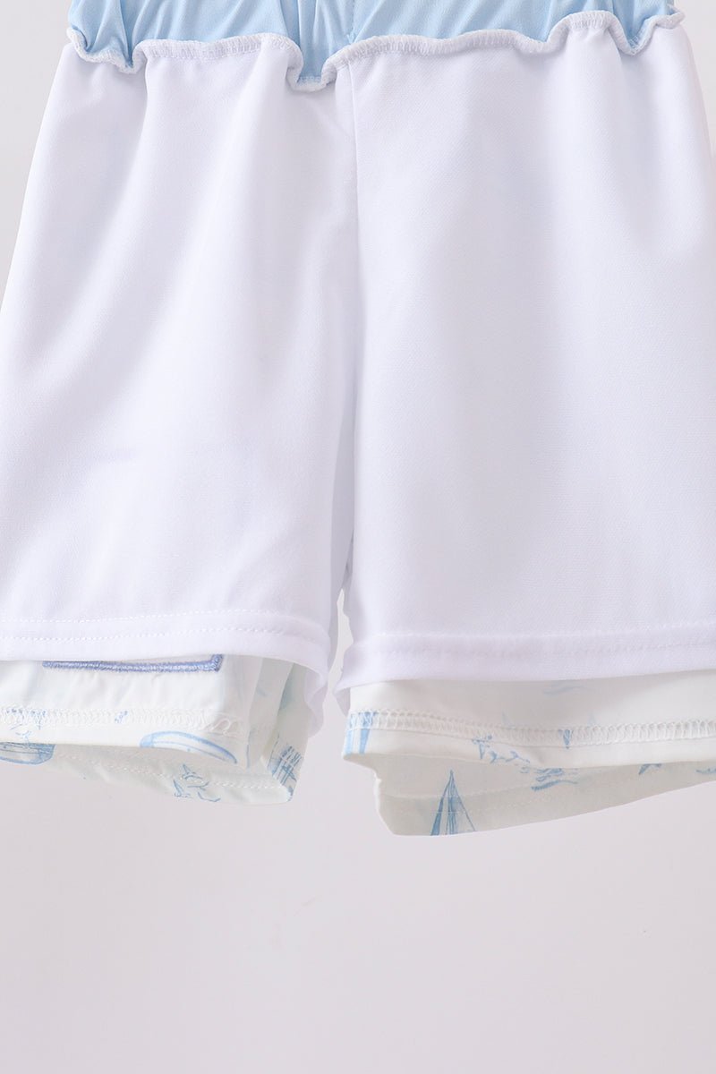 Blue Sailboat Embroidered Swim Trunks - Abbies Place