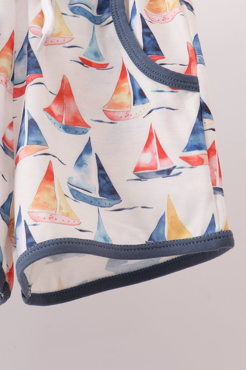 Blue Sailboat Print Shorts Set - Abbies Place