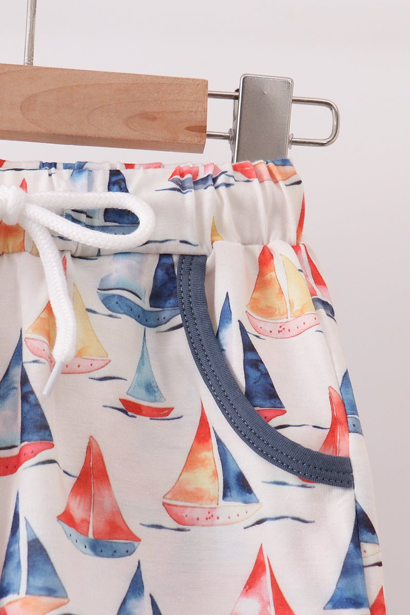 Blue Sailboat Print Shorts Set - Abbies Place