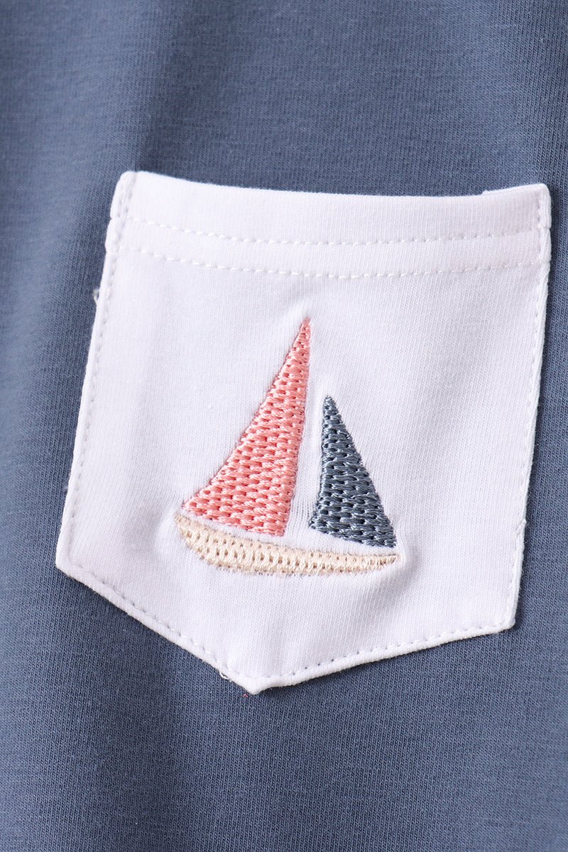 Blue Sailboat Print Shorts Set - Abbies Place