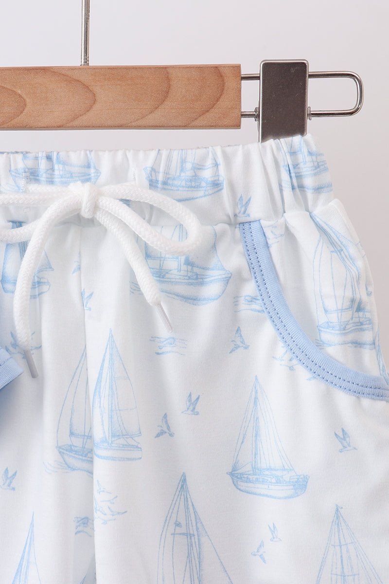 Blue Sailboat Shorts Set - Abbies Place