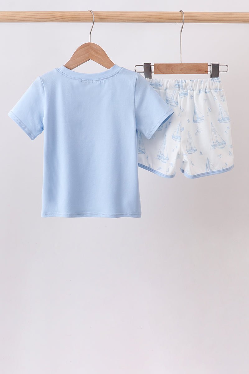 Blue Sailboat Shorts Set - Abbies Place