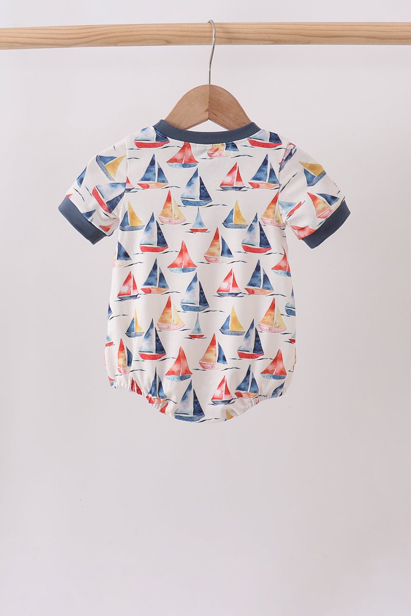 Blue Sailboat Smocked Bubble - Abbies Place