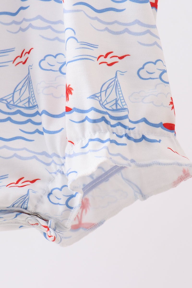 Blue Sailboat Smocked Bubble - Abbies Place