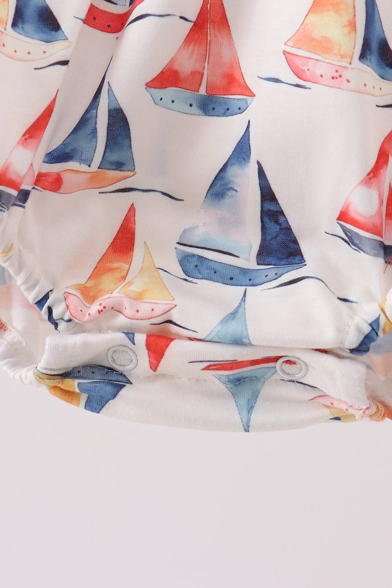 Blue Sailboat Smocked Bubble - Abbies Place