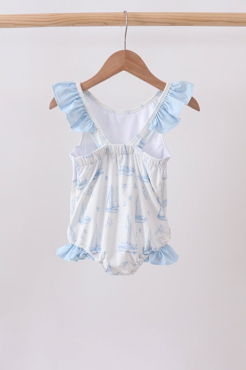 Blue Sailboat Smocked One-Piece Swimsuit - Abbies Place