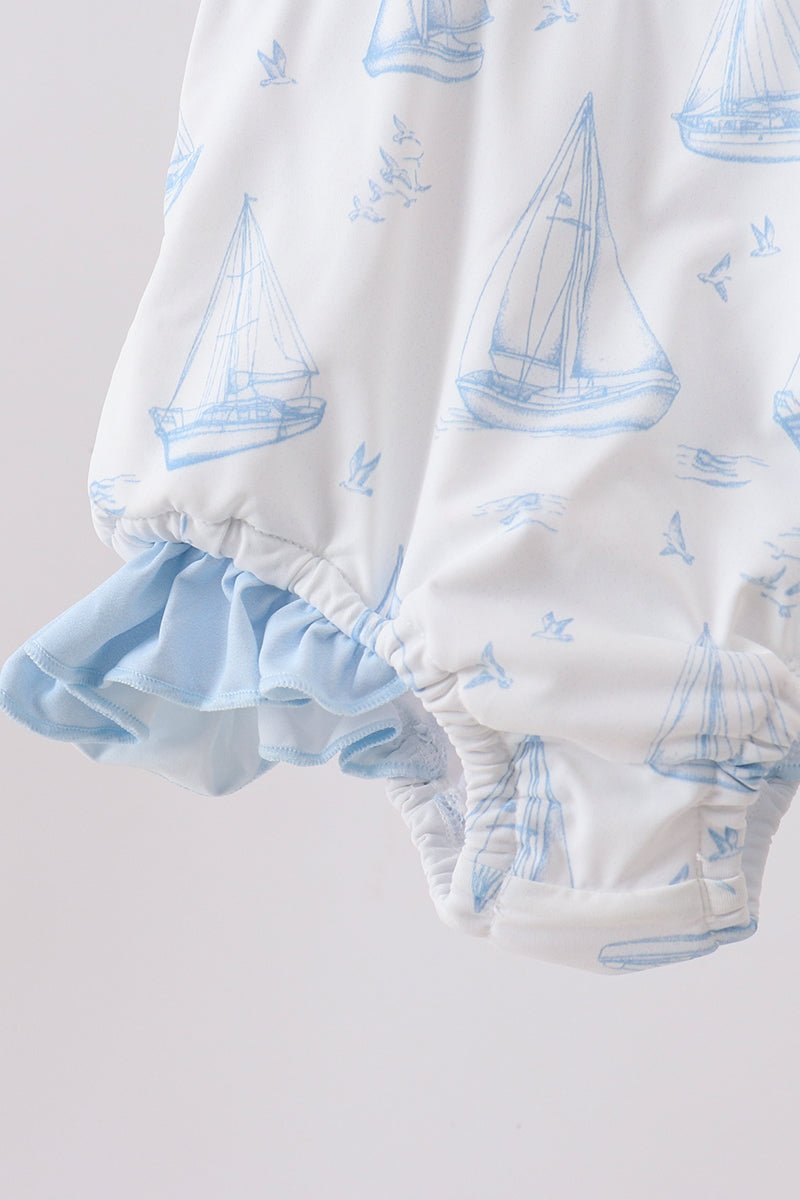 Blue Sailboat Smocked One-Piece Swimsuit - Abbies Place