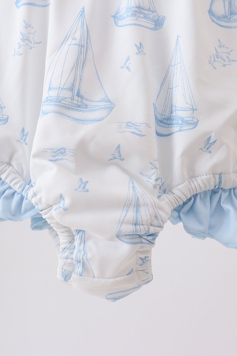 Blue Sailboat Smocked One-Piece Swimsuit - Abbies Place