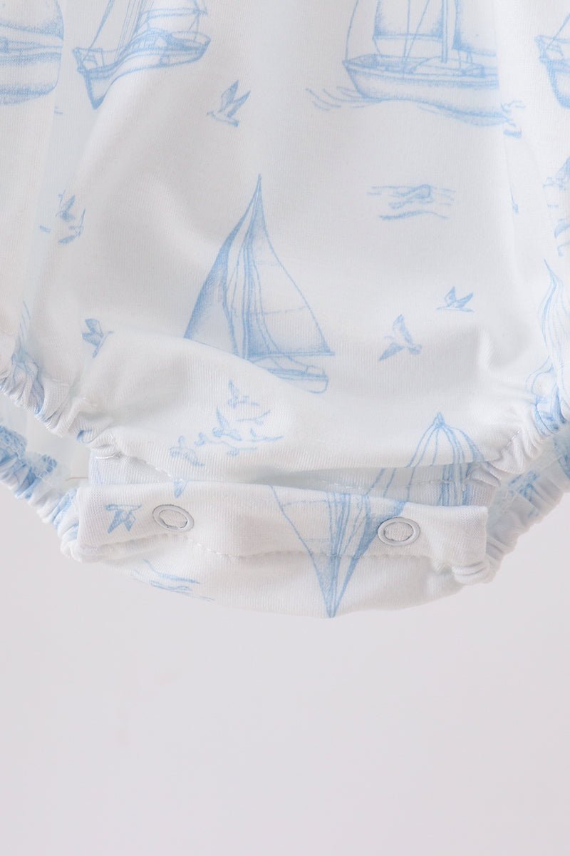 Blue Sailboat Smocked Ruffle Bubble - Abbies Place