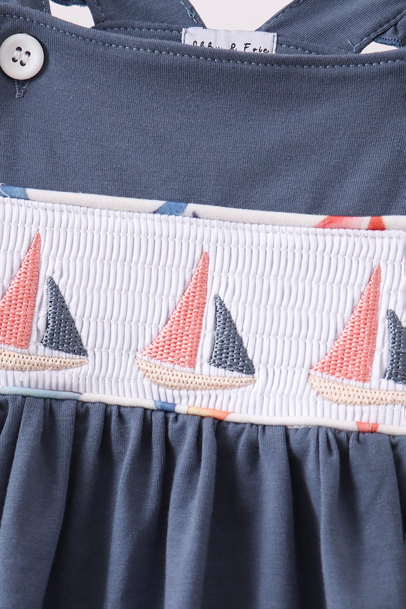 Blue Sailboat Smocked Ruffle Shorts Set - Abbies Place