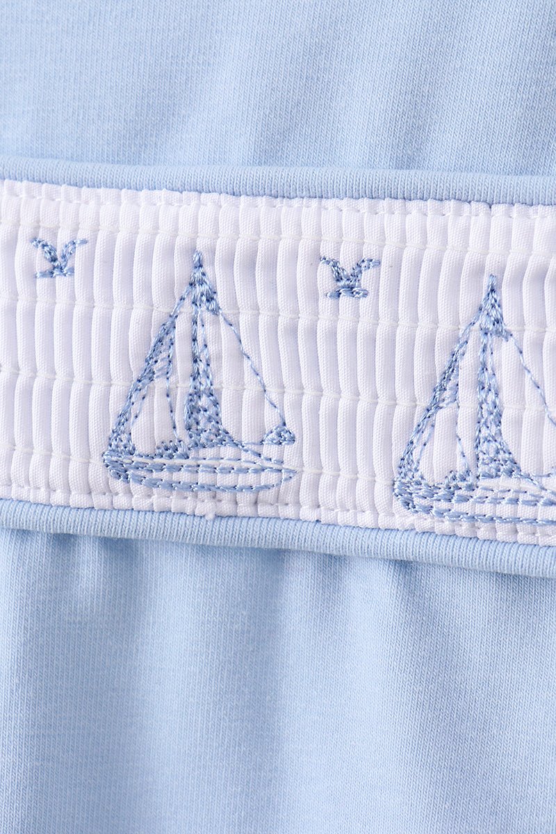 Blue Sailboat Smocked Scalloped Bloomer Set - Abbies Place