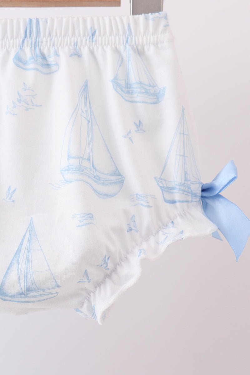 Blue Sailboat Smocked Scalloped Bloomer Set - Abbies Place