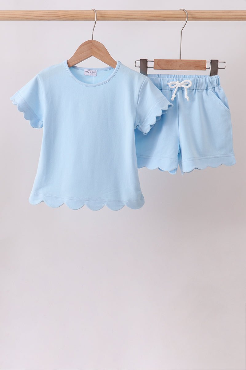 Blue Scalloped Shorts Set - Abbies Place