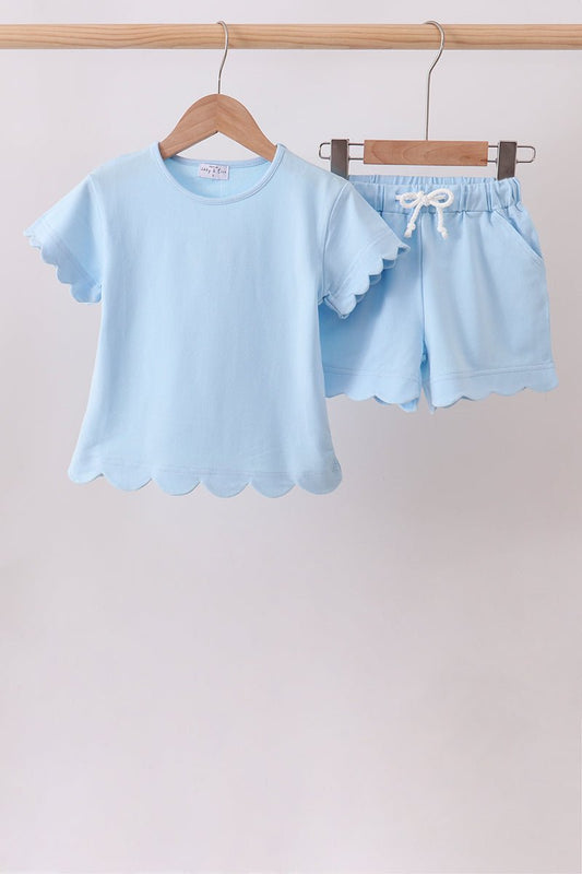 Blue Scalloped Shorts Set - Abbies Place