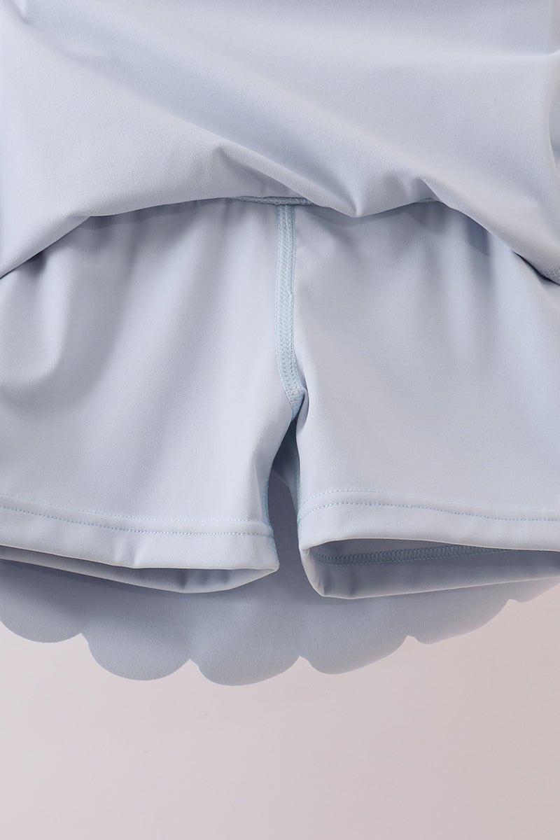 Blue Scalloped Yoga Skorts Set - Abbies Place