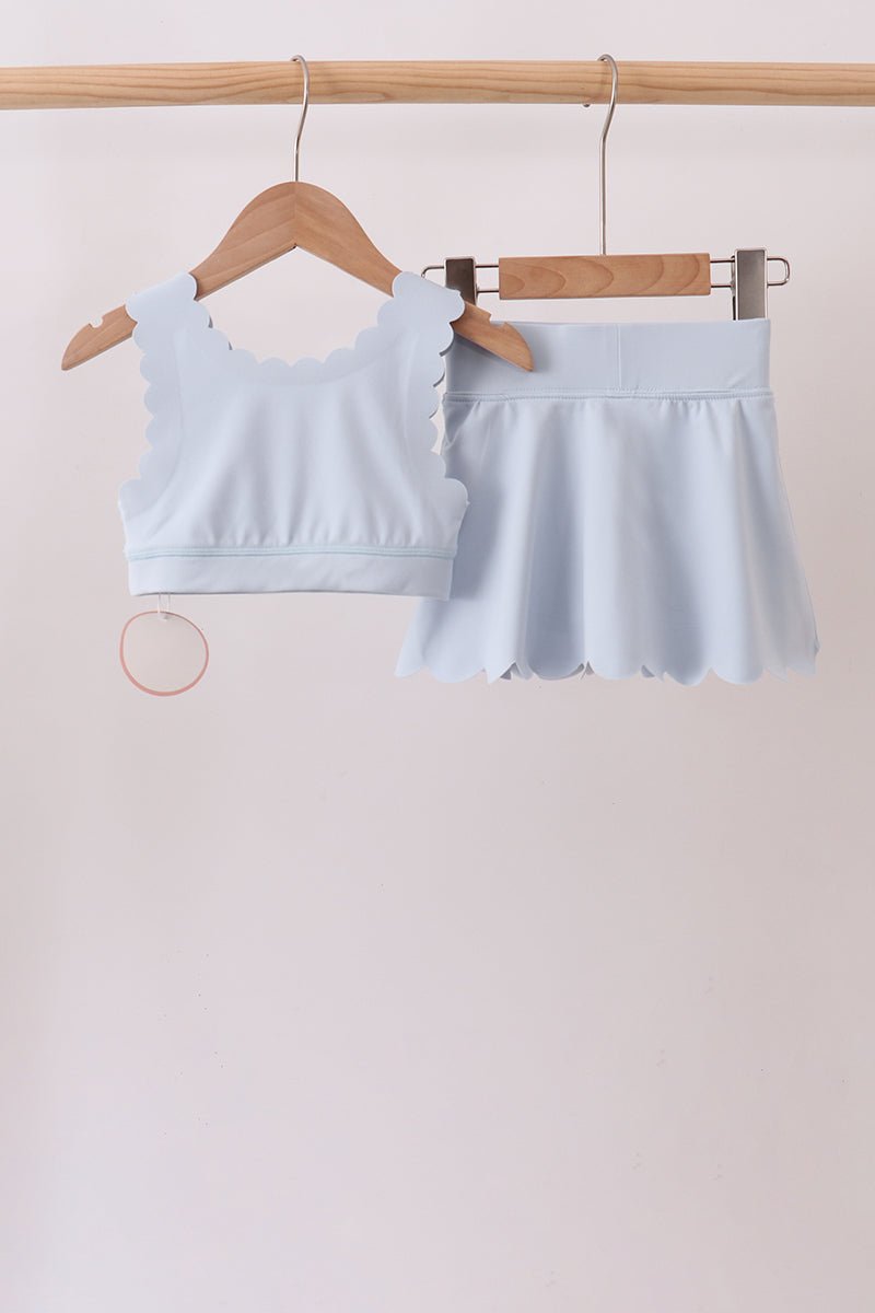Blue Scalloped Yoga Skorts Set - Abbies Place