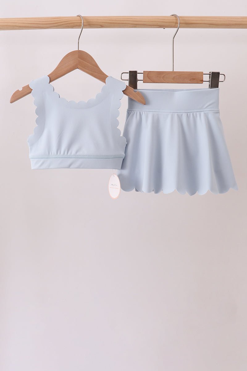 Blue Scalloped Yoga Skorts Set - Abbies Place