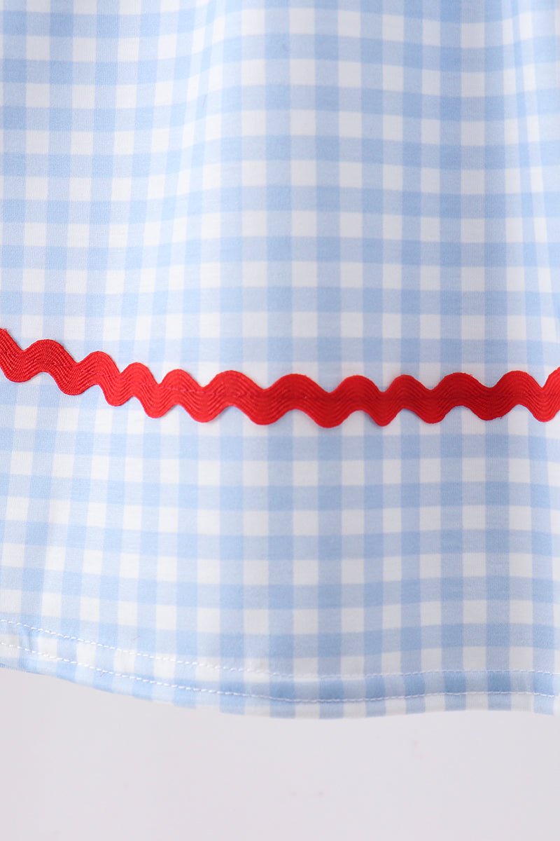 Blue School Bus Smocked Gingham Dress - Abbies Place