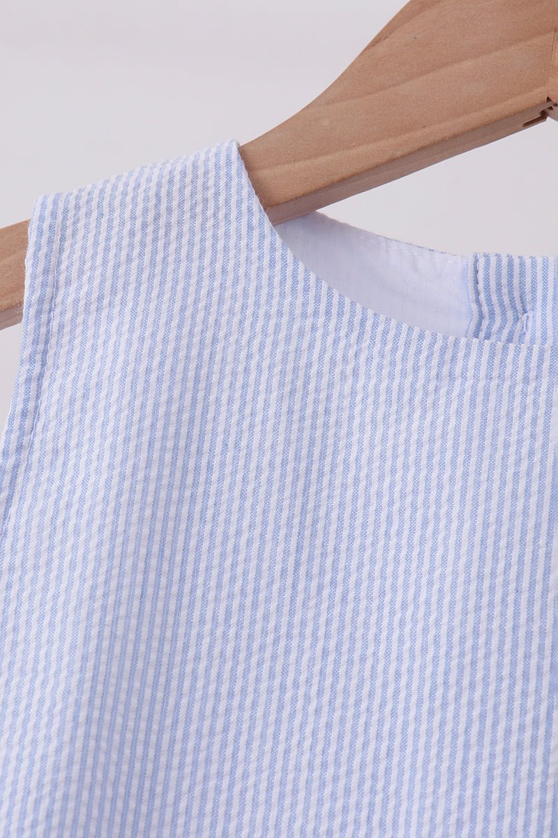 Blue Seersucker Stripe Scalloped Dress - Abbies Place