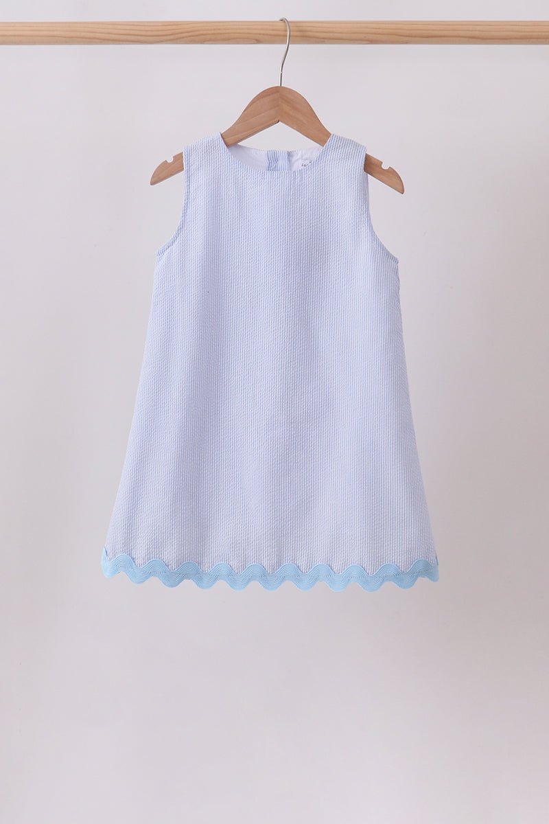 Blue Seersucker Stripe Scalloped Dress - Abbies Place