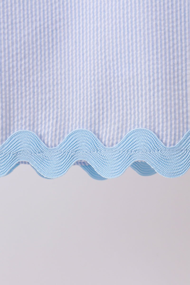 Blue Seersucker Stripe Scalloped Dress - Abbies Place