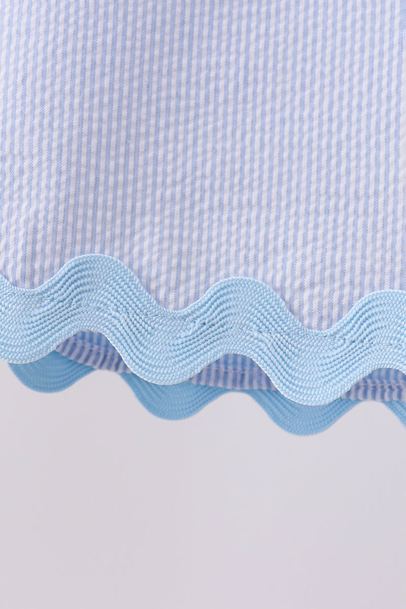 Blue Seersucker Stripe Scalloped Shorts Set - Abbies Place