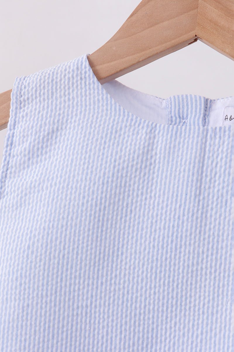 Blue Seersucker Stripe Scalloped Shorts Set - Abbies Place