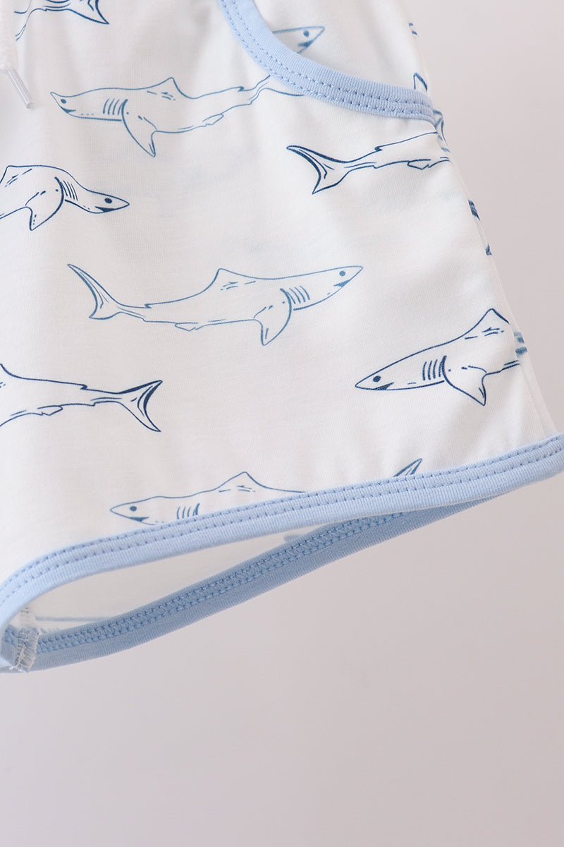 Blue Shark Print Shorts Set - Abbies Place