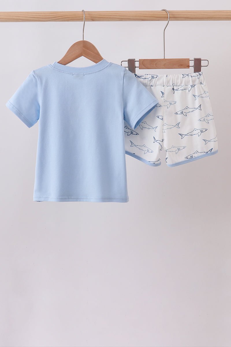 Blue Shark Print Shorts Set - Abbies Place